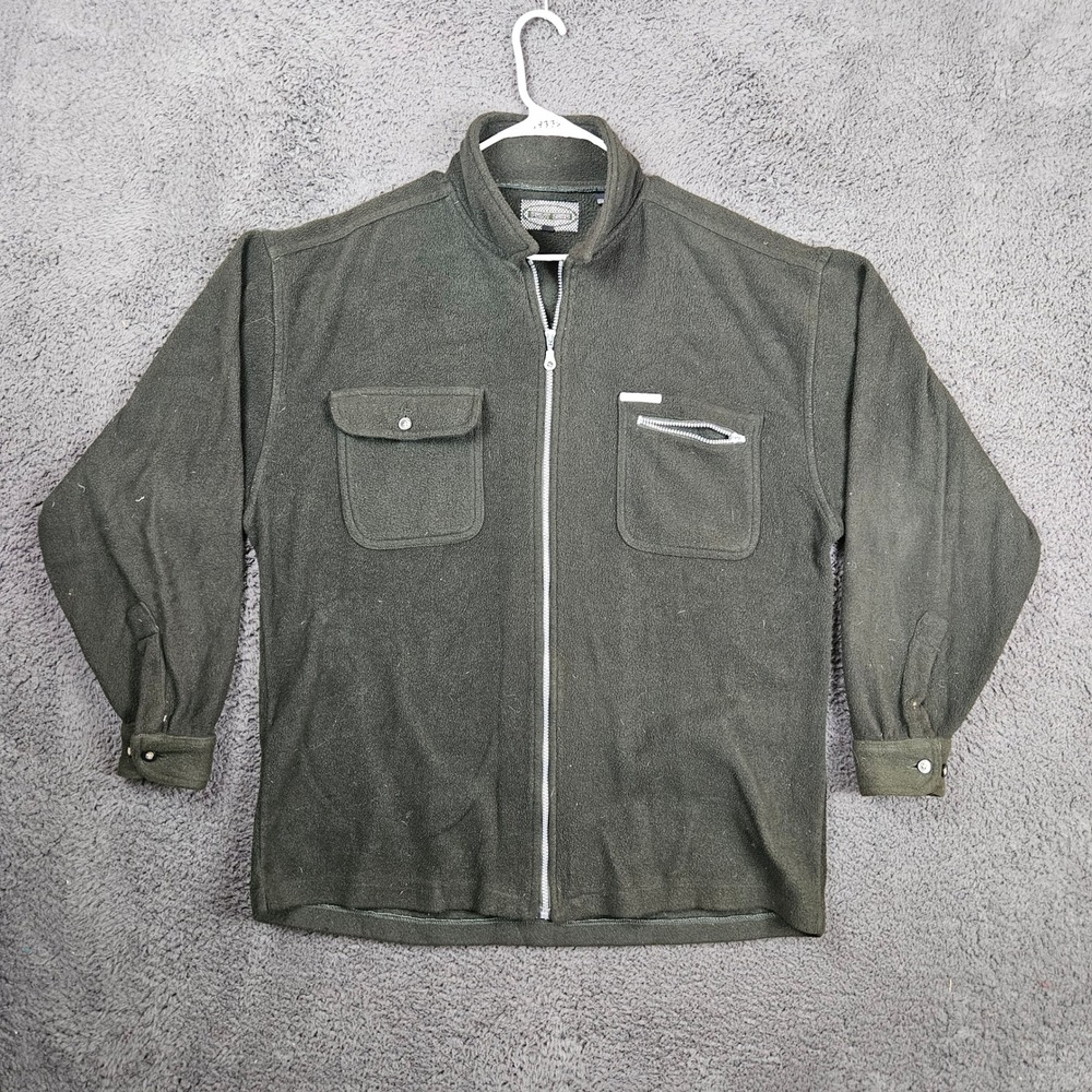 Point Zero Mens XL Full Zip Fleece Jacket Forest Green Mock Neck Utility Pockets